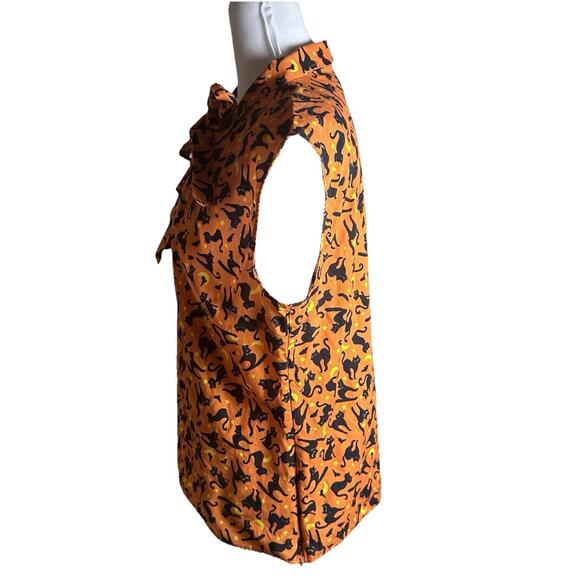 Retrolicious Orange Cat Print Tie Neck Sleeveless Top Sz Xl Halloween Kitty - Picture 3 of 11
